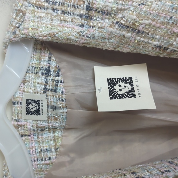 NWT Anne Klein Open Front Shimmering Sequin Tweed Jacket Pastel Women's Size L - Picture 3 of 12